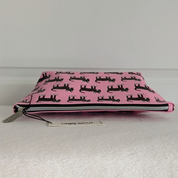 marc tetro Black Cat Print Large Cosmetic Case Pouch PVC Saffiano Pink NWT - Picture 9 of 14